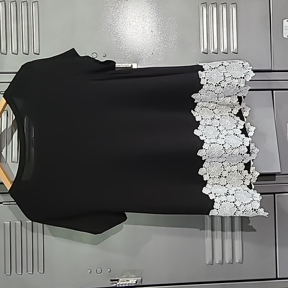 INC Black Knit Top trimmed in Lace - Picture 4 of 7